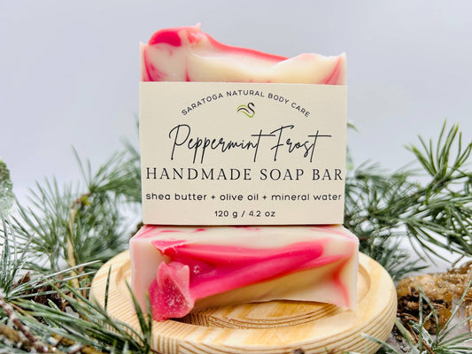 SARATOGA NATURAL BODY CARE LLC - SEASONAL Peppermint Frost Handmade Soap Bar VEGAN Winter - Beauty Over Age